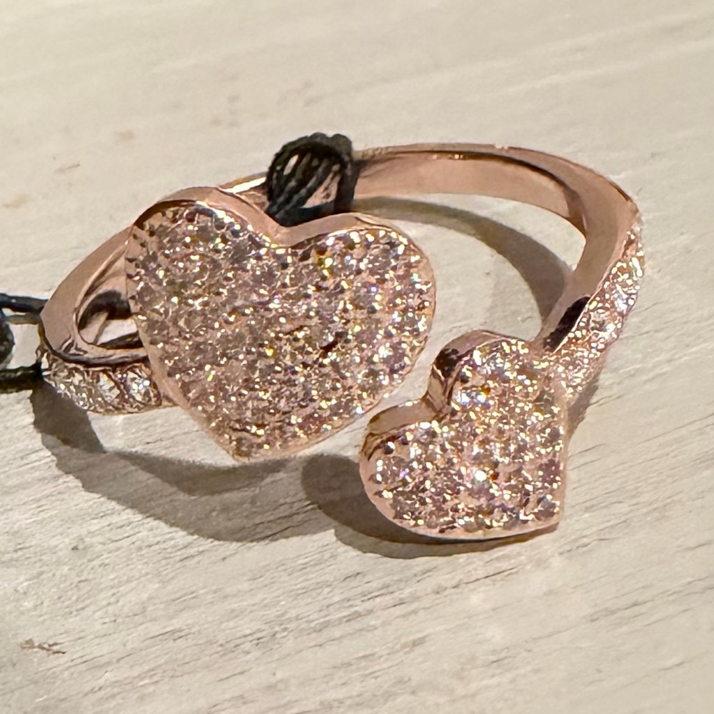 NWT Kate Spade Yours Truly Rose Gold Crystal Double Heart Ring Accessory, Size 7 - Picture 2 of 7